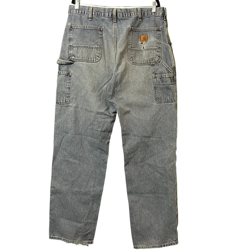 Carhartt Carpenter Jeans Mens 36x33 Light Wash Denim Utility Work Pants Blue